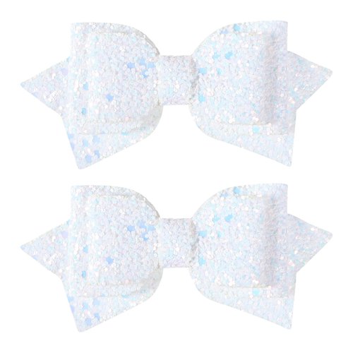 4 inch Glitter White Hair Bows Boutique Sparkly Sequins Hair Clips Big Multi Color Alligator Barrettes for Baby Teens Toddler Flower Girls Wedding Pageant Communion Dress Decor Accessories