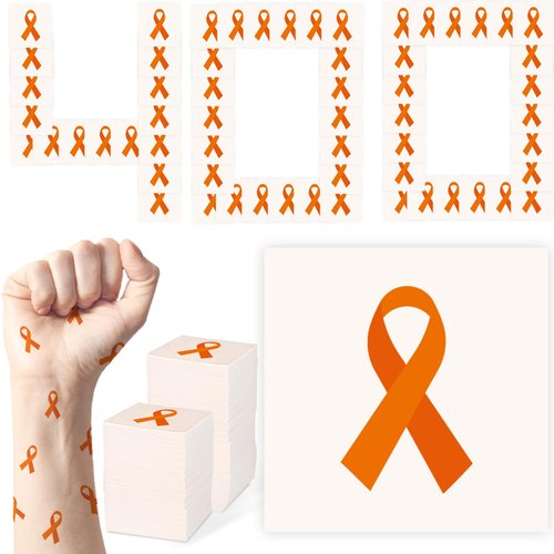 400 Pcs Orange Ribbon Temporary Tattoos ADHD Self Injury Childhood Leukemia Awareness Items Kidney Cancer Survivor Gifts Multiple Sclerosis MS Awareness Products November RSD CRPS Awareness Month Bulk