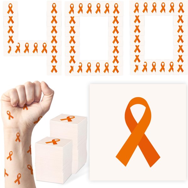 400 Pcs Orange Ribbon Temporary Tattoos ADHD Self Injury Childhood Leukemia Awareness Items Kidney Cancer Survivor Gifts Multiple Sclerosis MS Awareness Products November RSD CRPS Awareness Month Bulk
