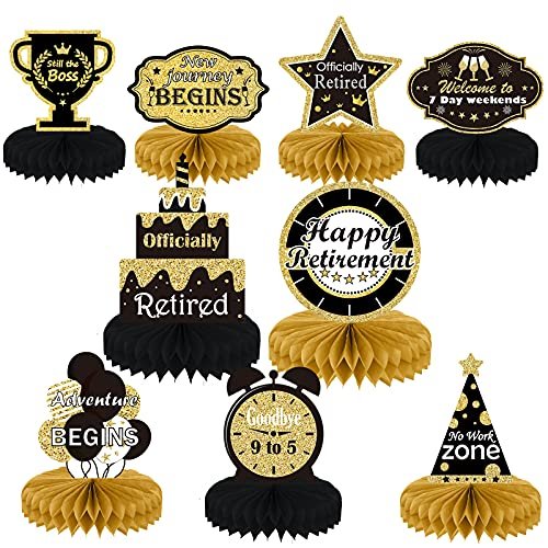 9PCS Retirement Party Decorations Gold Retirement Party Centerpiece Honeycomb Glitter Table Toppe...