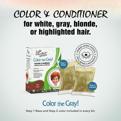 Light Mountain Henna Hair Color & Conditioner, Color the Gray - Red Hair Dye for Men/Women, 2-Step Chemical-Free, Semi-Permanent Hair Color for White, Gray, and Blonde Hair, 7 Oz (Pack of 2)