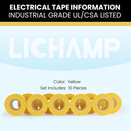 Lichamp 10-Pack Yellow Electrical Tape Waterproof, 3/4 in x 66ft, Industrial Grade UL/CSA Listed High Temp Electrical Tape Yellow Electric Super Vinyl