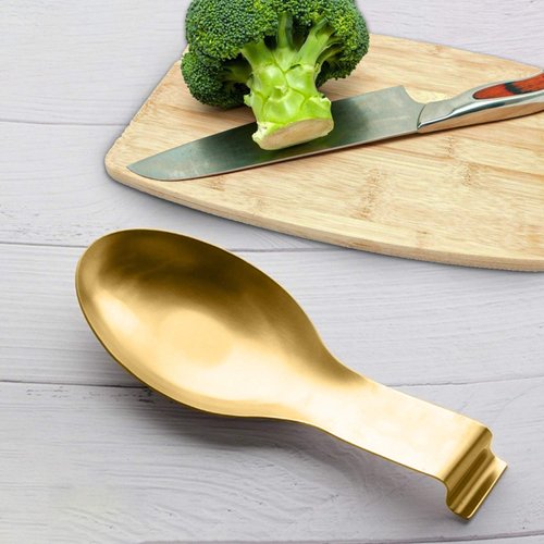 VanlonPro Stainless Steel Spoon Rest, Spatula Ladle Holder, Stainless Steel Utensil Spoon Rest Holder, Brushed Finish, Dishwasher Safe 9.8 x 3.7 Inch (Gold 2PCS)