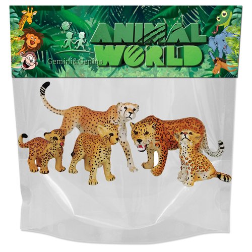 Gemini&Genius Jaguar Toys, Safari Animal Cheetah Toys, Leopard Family Playset Figures, Wildlife World Models, Birthday Cake Toppers or Gifts for Kid (5Pcs)