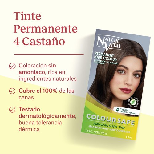 Permanent Hair Dye, Permanent Hair Color . Coloursafe, No Ammonia,Resorcinol,Parabens, or PDD. (~4 Chestnut Hair)