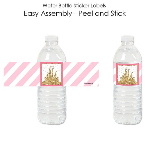 Little Princess Crown - Pink and Gold Princess Baby Shower or Birthday Party Water Bottle Sticker Labels - Set of 20
