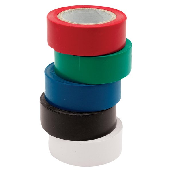 Performance Tool 20165 Electrical Tape Set - Variety Pack with Red, Green, Blue, Black, and White Tape for Electrical Applications