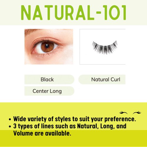 D-UP False Eyelashes Lashever Natural Series, Japanese Natural Looking Fake Eyelashes A Day Long Lasting Wear, Reusable Strip, Lightweight & Comfortable, 2 Pairs, Natural 101 Black