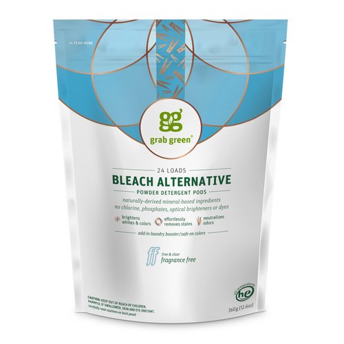 Grab Green Natural Bleach Alternative Pods, Non-Chlorine Bleach, Fragrance Free, Unscented/Free & Clear, 24 Loads