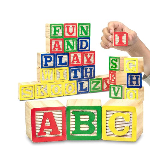 Skoolzy Wooden Alphabet Blocks - 30 ABC Wooden Blocks for Toddlers - Wood Alphabet Stacking Toys - Alphabet Learning Toys Ages 2 +