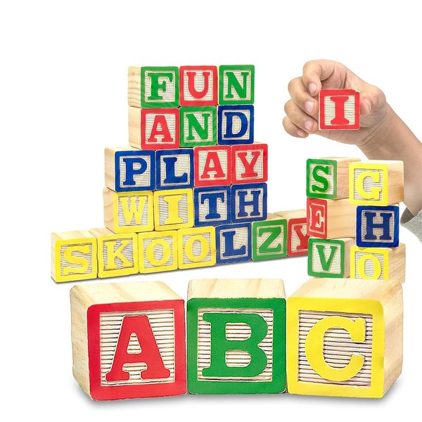 Skoolzy Wooden Alphabet Blocks - 30 ABC Wooden Blocks for Toddlers - Wood Alphabet Stacking Toys - Alphabet Learning Toys Ages 2 +
