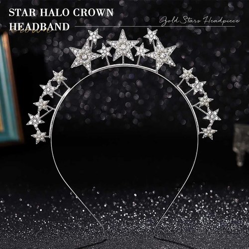 Fashey Halo Crown Headband Rhinestone Star Crown Headbands Goddess Halo Crown Costume Boho Bridal Wedding Headpiece Hair Accessories for Women and Girls (Silver)