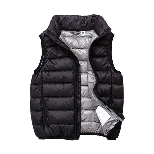 SK Studio Boys Girls' Light Weight Down Vest, Kids Lightweight Sleeveless Jacket, Boys Girls Puffer Down Vest Style 3 Black 170cm