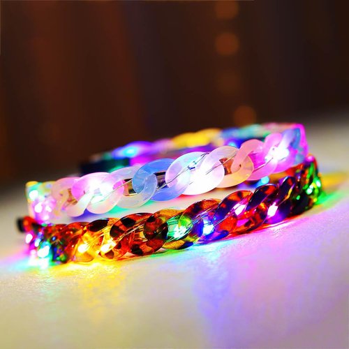 Sinalty Hairband, Light Up Chain Thin Metal Hair Band LED Resin Chain Headband, 2PCS (Amber+Candy), for Women