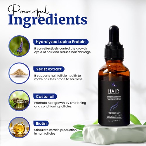 HM Hair Growth Serum With Castor Oil, Biotin, Amino Acids & Hydrolyzed Plant Based Protein - Healthy Scalp - Prevent Breakage - Fuller, Thicker & Rejuvenate Hair - Non Greasy