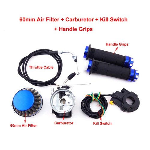 TC-Motor Racing Carburetor Carb Blue Filter Throttle Handle Grips Cable Switch Kit For 2 Stroke 50cc 60cc 80cc Gas Motorized Bicycle