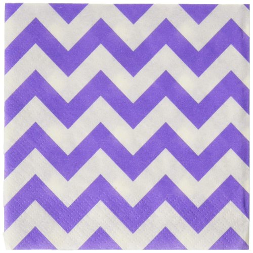Amscan Disposable, Chevron Beverage Napkins, New Party Supplies, 5" x 5", Purple/White