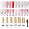 SUPWEE Cat Eye Gel Nail Polish Set with Magnetic, 5 Colors Translucent Nude Pink White Jelly Gel Nail Polish with Universal Rainbow Cat Eye Gel, Glitter Holographic Nail Polish Gel Home DIY Manicure