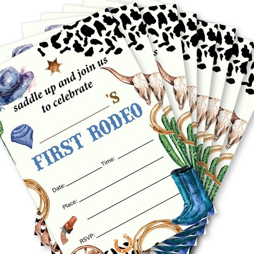 Cowboy First Birthday Invitations My First Rodeo Birthday Invitations with Envelopes Set of 20 Wild West Southwestern Boy 1st Birthday Invites Fill in Blank