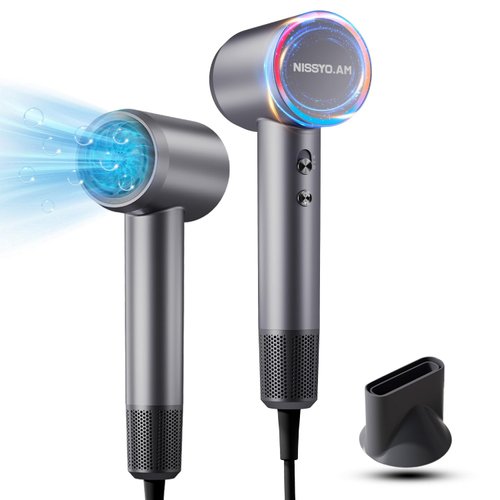 NISSYO.AM Hair Dryer, 1400W High Speed Hair Dryer,110,000 RPM Fast Drying Professional Negative Ionic Blow Dryer,Low Noise Black