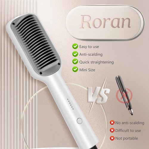 Hair Straightener Brush - 2 in 1 Hair Iron, Anti-Scald Hair Straightening Comb for Women, Smoothing and Styling Tools, Fast Heating Ceramic Flat Iron Comb