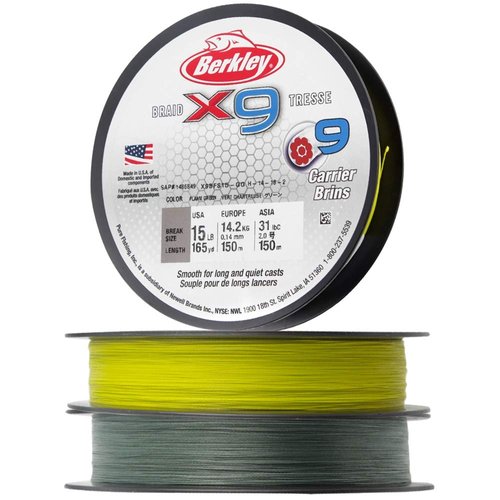 Berkley x9 Braid Superline, Low-Vis Green, 20lb test | 37 lbC | 17.0kg, 328yd | 300m Fishing Line, Suitable for Freshwater and Saltwater Environments