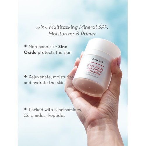 Sonage Roux Tinted Day Creme with SPF 30 | Natural Lightweight Mineral Sunscreen with Zinc Oxide | No Whitecaste | Ideal Under Makeup