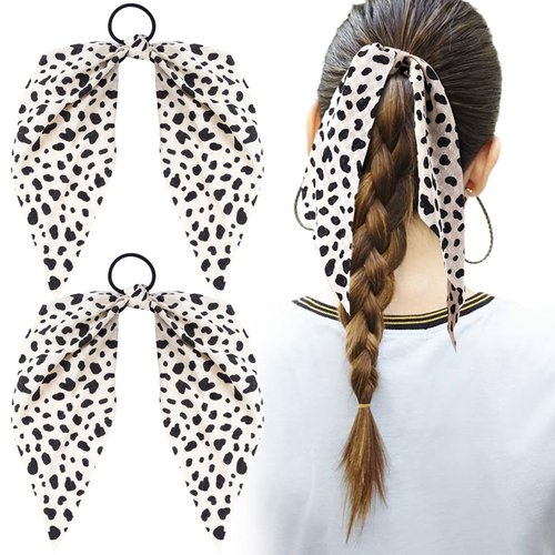 Mxxipp 2pcs Spotted Pattern Hair Band for Women, Non-Slip Rabbit Bunny Ear Bow Hair Tie Ropes, Bo...