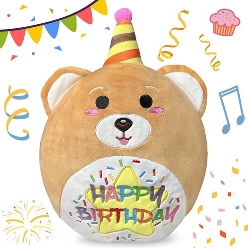 GREAWOD 10’’ Happy Birthday Bear Plush Pillow Plush Toys for Kids Birthday Gift for Kids Toddlers