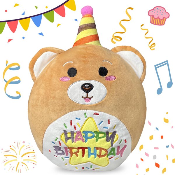 GREAWOD 10’’ Happy Birthday Bear Plush Pillow Plush Toys for Kids Birthday Gift for Kids Toddlers