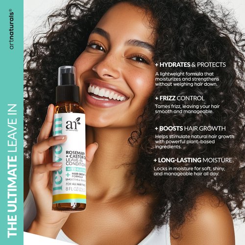 Artnaturals Rosemary & Castor Oil Leave-In Conditioner - 2 Pack - (8 Fl Oz / 236ml) - Made with Organic Ingredients - for All Hair Types – Treatment for Damaged, Dry, Color Treated and Hair Loss