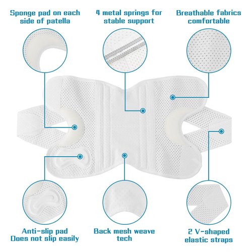 Knee Brace with Side Stabilizers, Professional Knee Compression Support Brace for Men Women, Adjustable Knee Wrap with Patella Pad, Relief Pain for Meniscus Tear ACL MCL Arthritis Injuries (White, L)