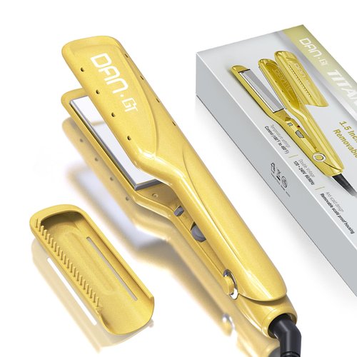 Flat Iron Hair Straightener with Detachable Comb, 1.5 Inch Titanium Wide Flat Iron, Straightening Irons with 4 Adjustable Temp Dual Voltage Hair Straightener and Curler 2 in 1
