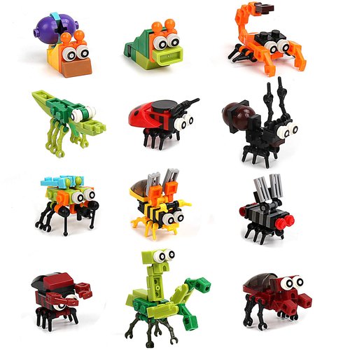 IAMGlobal 12 Mini Animal Building Blocks Toy Set, Animals Figures Stem Toys, Party Supplies Gifts Party Favor for Kids, Goodie Bags, Birthday, Carnival Prizes (B)