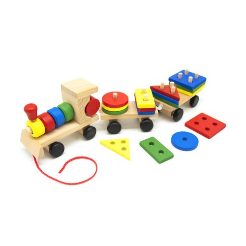 LMC Products Wooden Train with Shape Sorter & Pegs - Fine Motor Skills Toy, Wooden Toddler Stacking Toys, Montessori Toys for Toddlers 3 Years+ Wood Shape Sorter Train