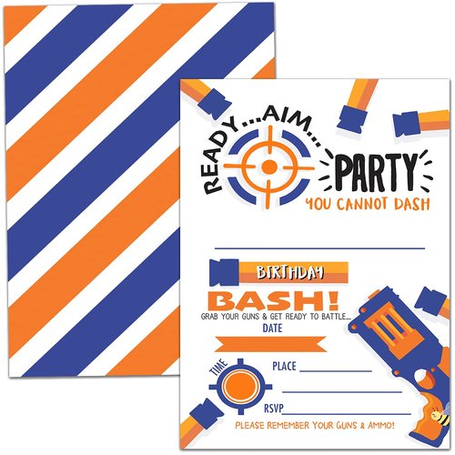 Nopoben Birthday Party Invitation Cards, Water Guns Party Celebration, Water Blaster Bash，Party Supplies, Favors, 20 Cards With 20 Envelopes – (B01)