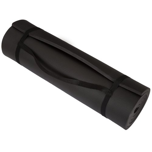 Thick Yoga Mat - Double Sided 1/2-Inch Workout Mat - 72x24-Inch Exercise Mat for Home Gym Fitness or Pilates with Carrying Strap by Wakeman (Black)