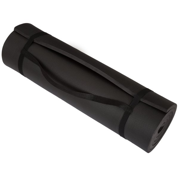 Thick Yoga Mat - Double Sided 1/2-Inch Workout Mat - 72x24-Inch Exercise Mat for Home Gym Fitness or Pilates with Carrying Strap by Wakeman (Black)