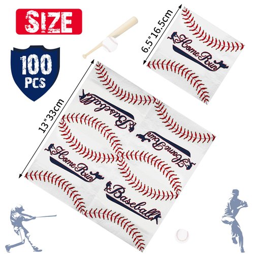 100 Pcs Baseball Napkins for Baseball Party Supplies, Baseball Sports Themed Napkins Disposable for Kids Birthday, Baby Shower, Baseball Party Favors