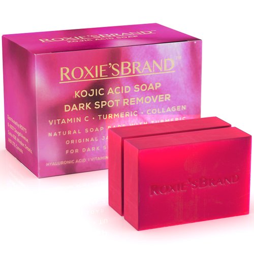 ROXIE'SBRAND Kojic Acid Dark Spot Remover Soap Bars with Vitamin C, Retinol, Turmeric - Original Japanese Complex Infused with Hyaluronic Acid, Shea Butter, Castile Olive Oil (2 x 3.52oz. Bars)