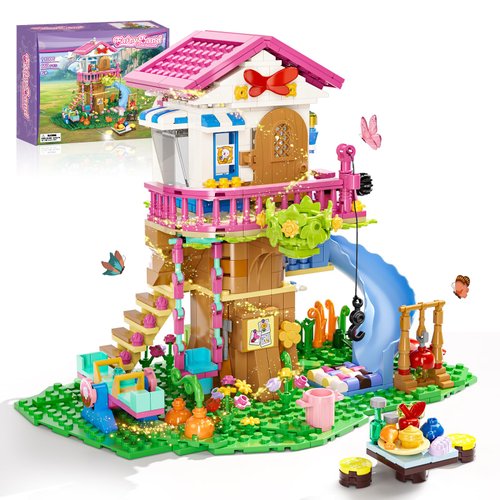 Panigkids Treehouse Building Sets with LED Light, Tree House Building Block Toy, Forest Up House Building Kit with Slide & Animals Gift for Kids Girls Boys Age 6 7 8 9 10 11+, 660Pcs