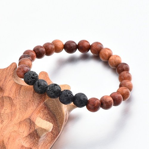 Mystiqs Lava Rock and Dark Wood Beaded Bracelet Essential Oil Diffuser for Men,Women Aromatherapy Ideal for Anti-Stress or Anti-Anxiety