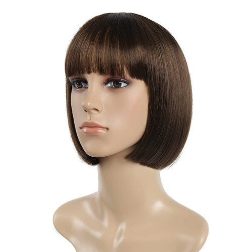 SYXLCYGG Bob Wig Brown Short Wigs With Bangs Flame Retardant 10" Straight Silky Fluffy Womens Hair Wigs Synthetic Black Girl Daily (Free Wig Cap)