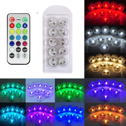 Mini Submersible LED Lights with Remote, Small Underwater Tea Lights Waterproof, Flameless Candles Battery Operated,1.2" RGB Multicolor Tealights for Vase Pool Pond Camping Christmas Party Decor