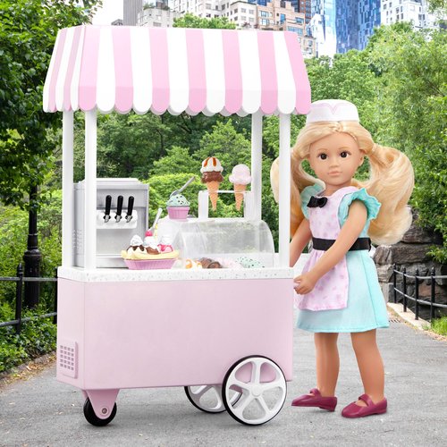 Lori – Mini Doll & Ice Cream Cart – Clothes & Ice Cream Accessories for 6-inch Dolls – Ice Cream Scoops, Cones, Soft Serve, Popsicles – Toys for Kids – 3 Years + – Evelina's Ice Cream Cart