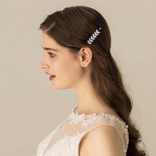 Allereyae Crystal Wedding Hairpins Rhinestone Hair Pins Barrette Silver CZ Leaf Bling Bridal Headpieces Decorative Head Clip Headwear Bridal Hair Accessories for Women