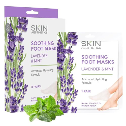 Skin Aesthetics Lavender & Mint Foot Masks Moisturizing Socks - Moisturizes Tired, Dry & Cracked Feet, Exfoliating & Hydrating Foot Mask - Cruelty Free Korean Skin Care For All Skin Types - 3 Pairs