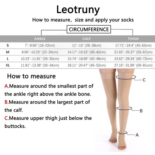 Leotruny Women Men 20-30 mmHg Support Open-Toe Thigh High Compression Stockings (C02-Black, Medium (1 Pair))