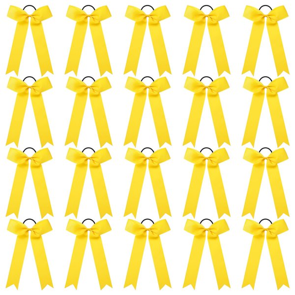 CEELGON 20 PCS College Style Cheer Bows Collegiate Long Tail Skinny Cheer Bow Elastic Hair Tie Bows for Teens Girls Softball Competition Sports Cheerleaders (Yellow)