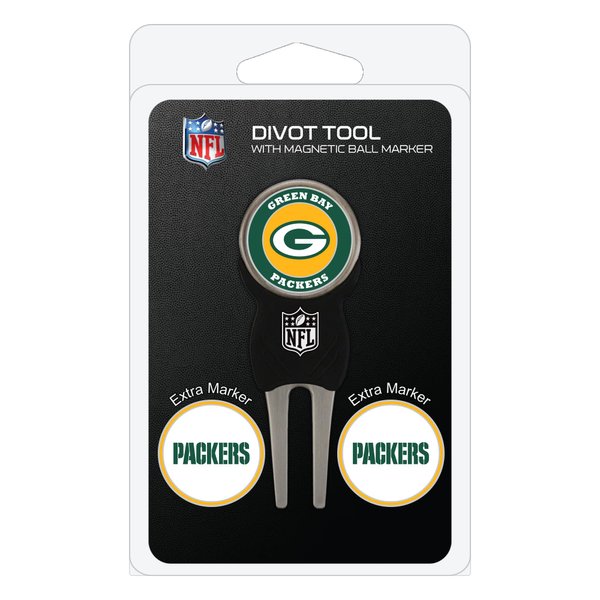 Team Golf NFL Green Bay Packers Divot Tool Pack With 3 Golf Ball Markers Divot Tool with 3 Golf Ball Markers Pack, Markers are Removable Magnetic Double-Sided Enamel